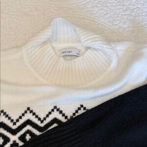 Nine West Women's Chevron Cowl Neck Sweater - Black and White